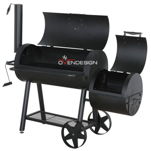 Black Trolley Charcoal Barbecue BBQ Smoker Grill with Offset Smoker-Ovendesigns