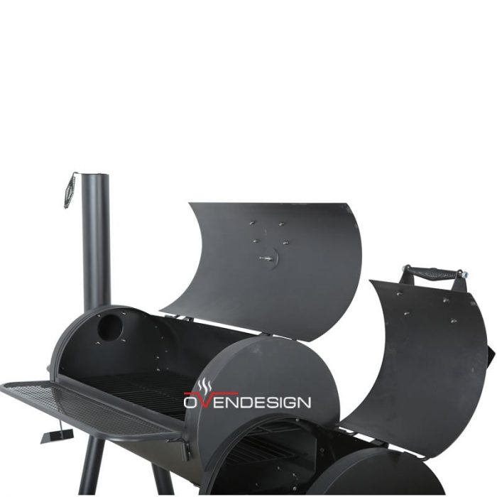 Black Trolley Charcoal Barbecue BBQ Smoker Grill with Offset Smoker-Ovendesigns- (1)1