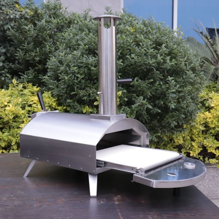 Portable wood-fired pizza oven with pull-out drawer